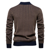 Men's Mock Turtleneck Striped Knit Pullover Sweater