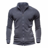 Men's Solid Color Zip-Up Collar Cardigan Sweater Jacket