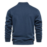 Men's Baseball Collar Solid French Terry Zip Sweater Jacket