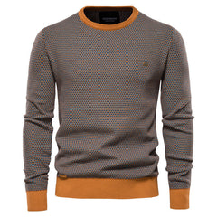 Men's Casual Warm Cotton Spliced Pullovers Crew Neck Sweater