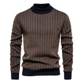Men's Mock Turtleneck Striped Knit Pullover Sweater