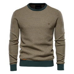 Men's Casual Warm Cotton Spliced Pullovers Crew Neck Sweater