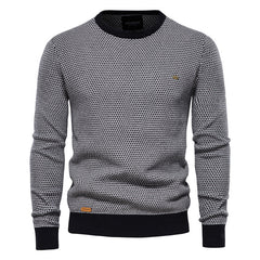 Men's Casual Warm Cotton Spliced Pullovers Crew Neck Sweater