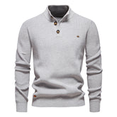 Men's Mock Neck Button-Up Cotton Pullover Sweater