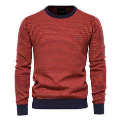 Men's Casual Warm Cotton Spliced Pullovers Crew Neck Sweater